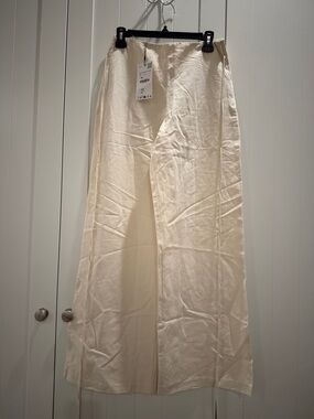NWT Zara Light Cream Wide-Leg Linen Blend Pants